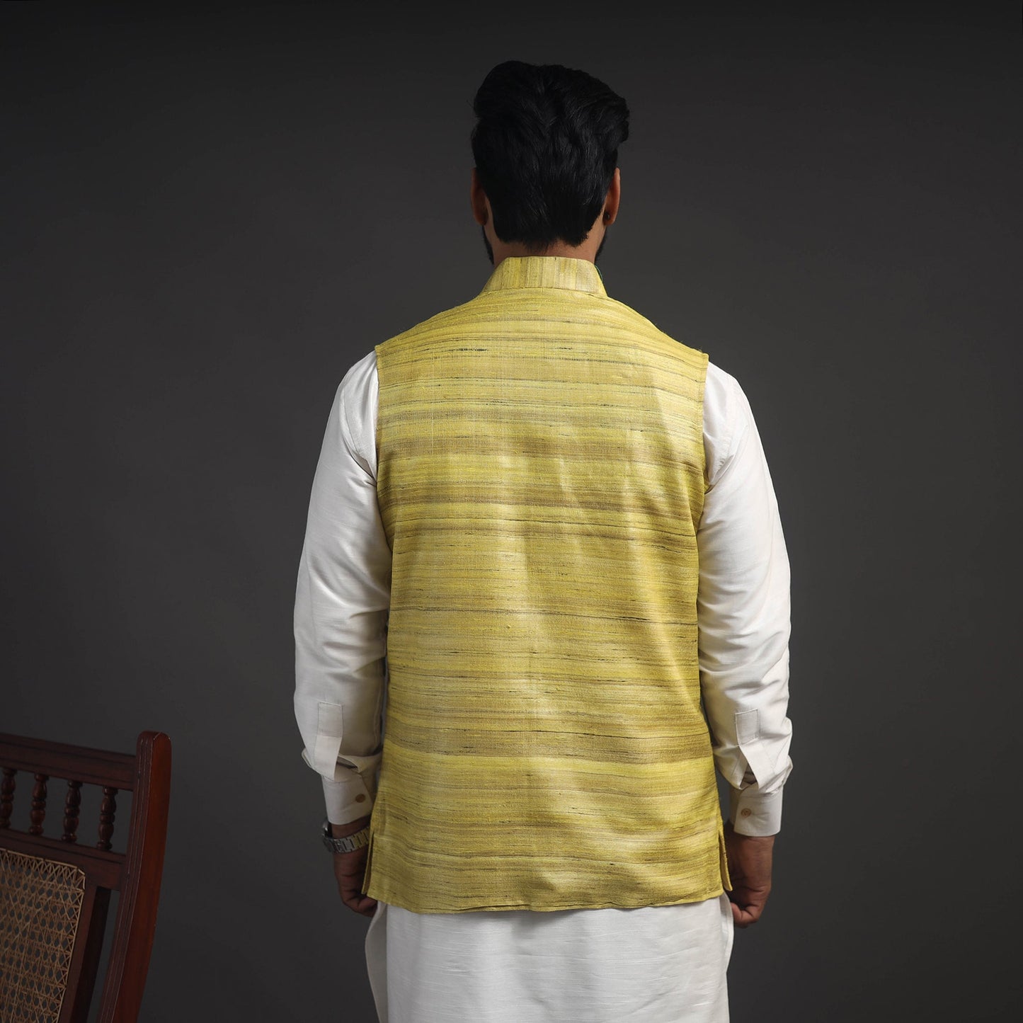 Yellow Vidarbha Tussar x Ghicha Silk Handloom Nehru Jacket