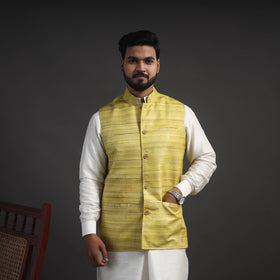 Yellow Vidarbha Tussar x Ghicha Silk Handloom Nehru Jacket