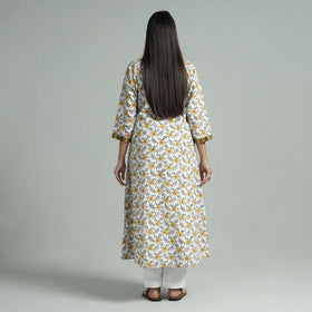 White - sanganeri block printed cotton a-line kurta