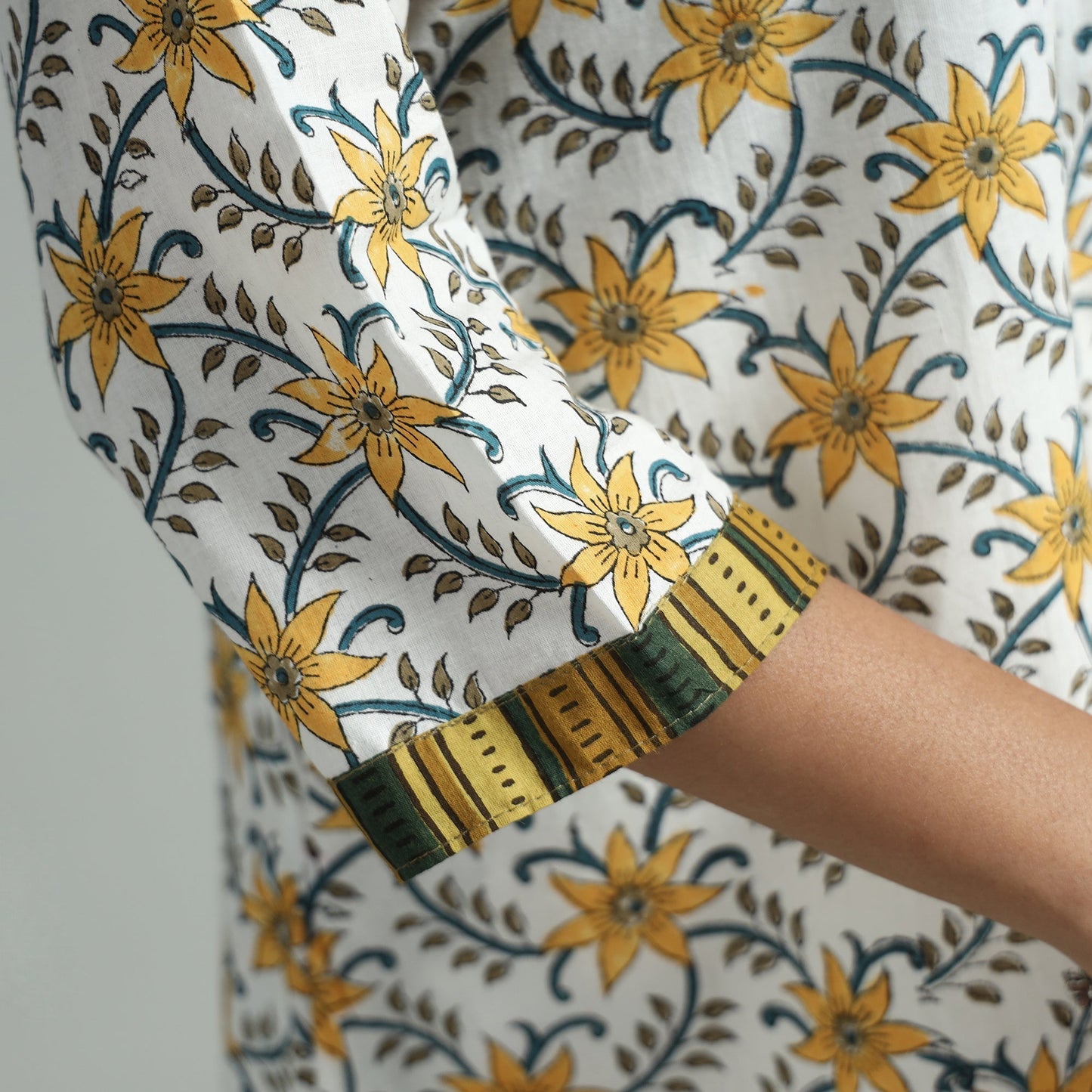 White - sanganeri block printed cotton a-line kurta
