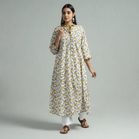 White - sanganeri block printed cotton a-line kurta