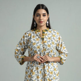 White - sanganeri block printed cotton a-line kurta