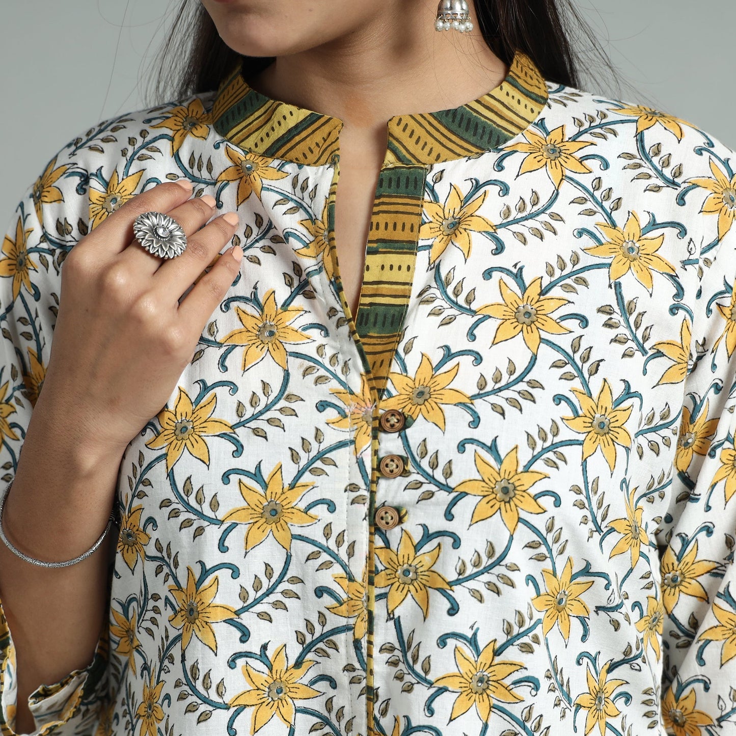 White - sanganeri block printed cotton a-line kurta