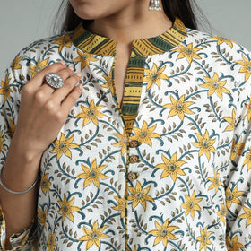 White - sanganeri block printed cotton a-line kurta