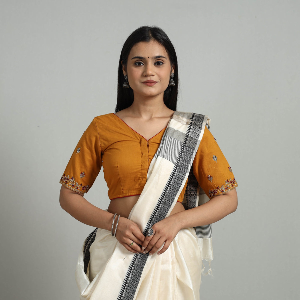 Buy Orange Zardozi Hand Embroidery Cotton Blouse Online