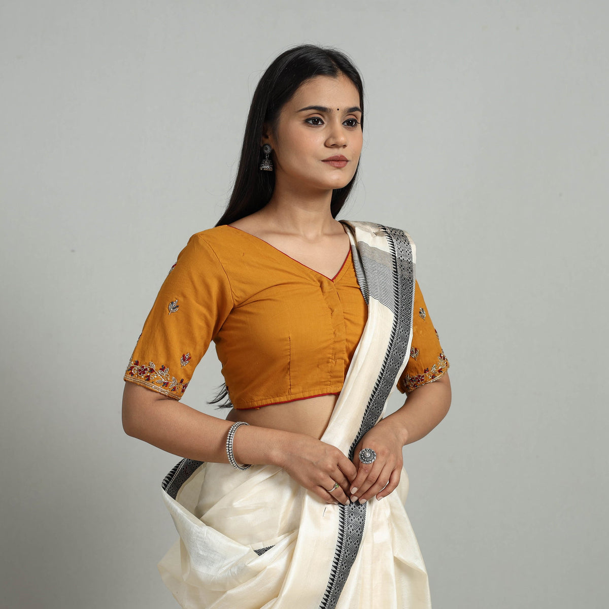 Buy Orange Zardozi Hand Embroidery Cotton Blouse Online