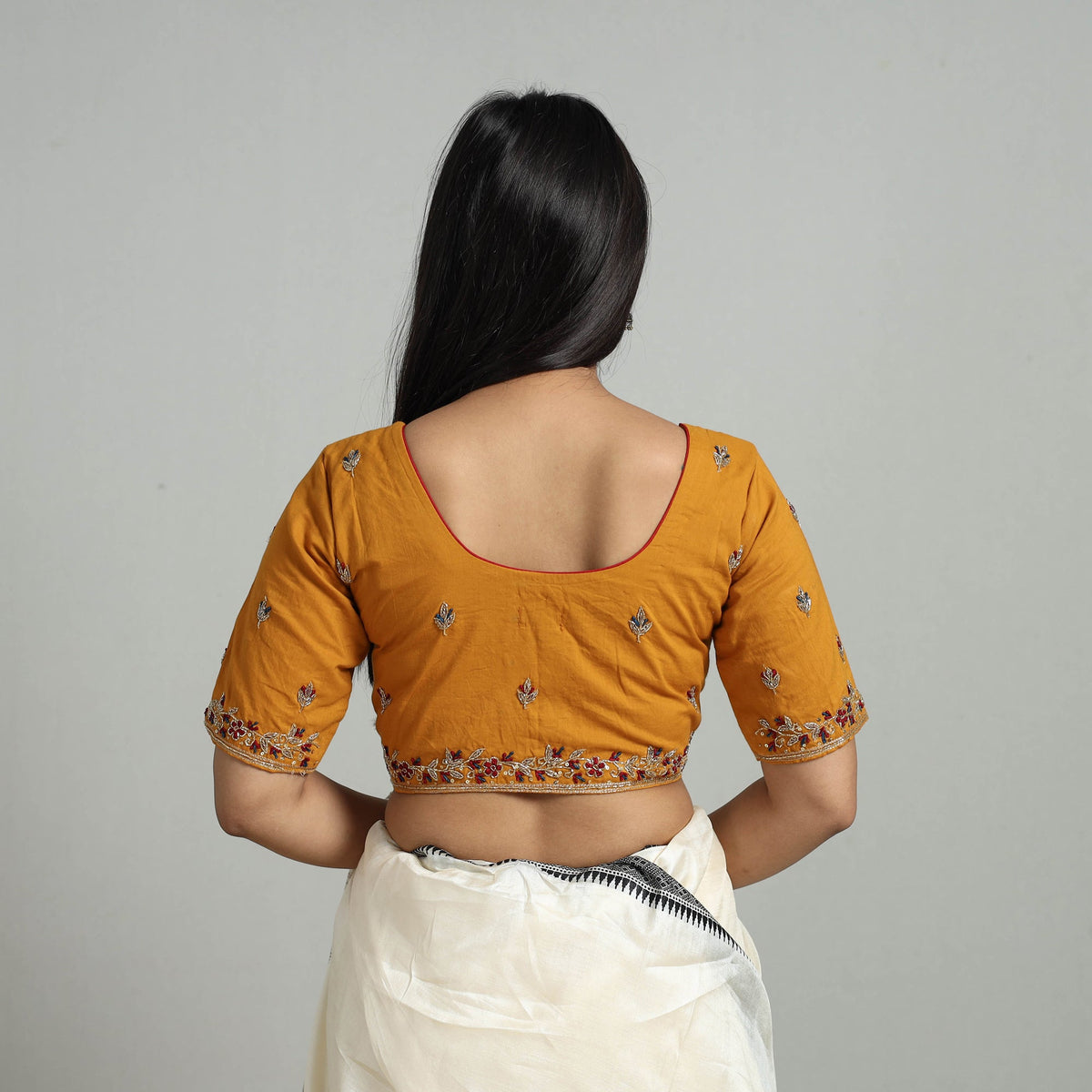 Buy Orange Zardozi Hand Embroidery Cotton Blouse Online