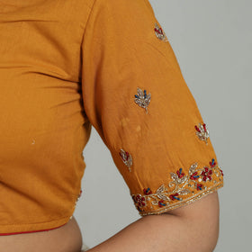 Buy Orange Zardozi Hand Embroidery Cotton Blouse Online