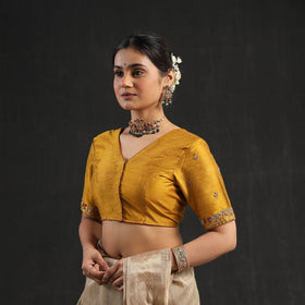 Buy Yellow Zardozi Hand Embroidery Slub Silk Plain Blouse