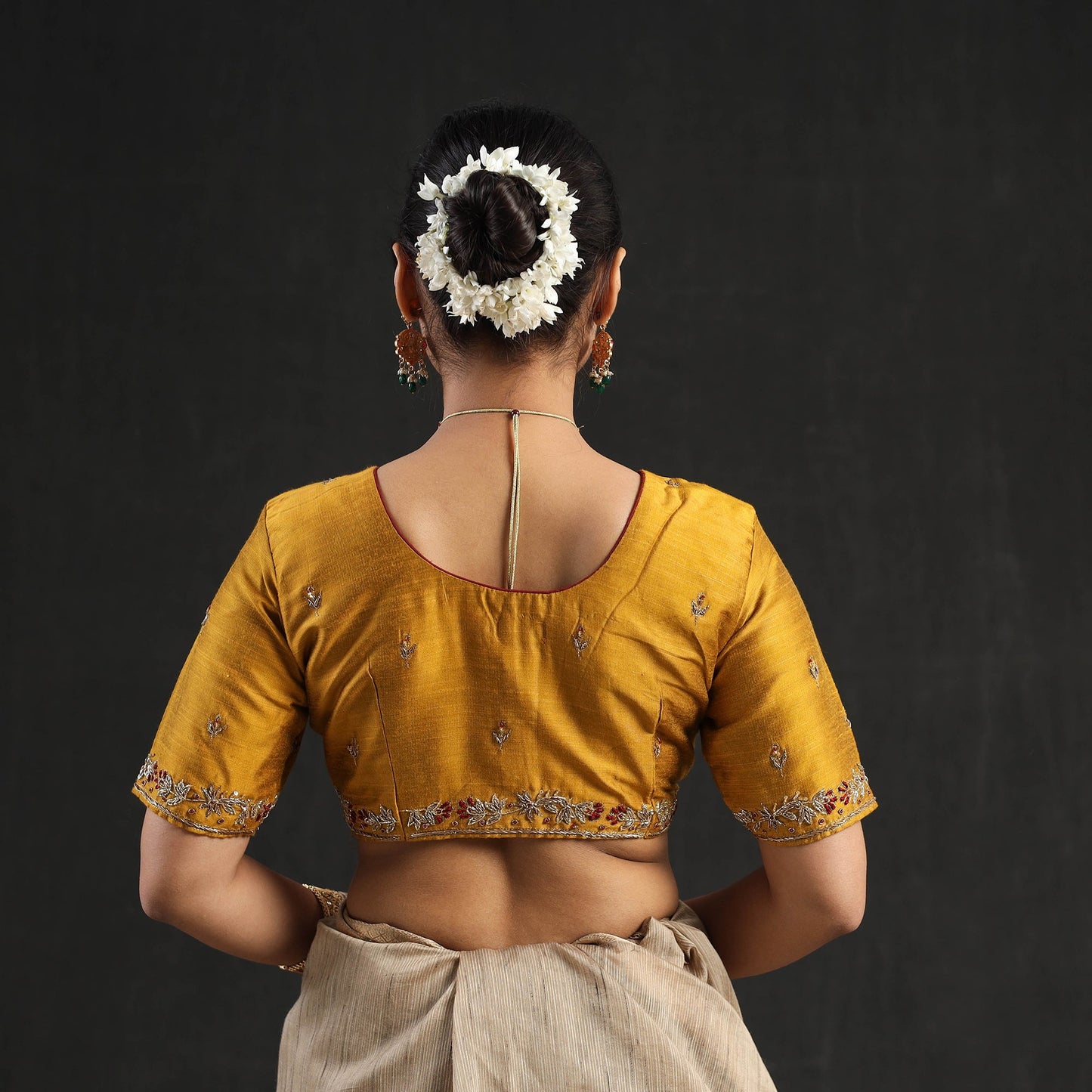 Buy Yellow Zardozi Hand Embroidery Slub Silk Plain Blouse