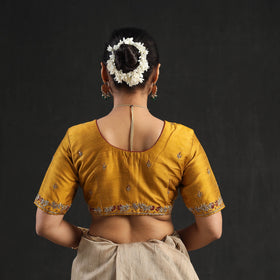Buy Yellow Zardozi Hand Embroidery Slub Silk Plain Blouse