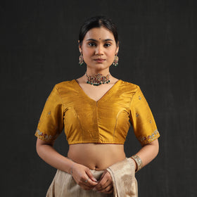 Buy Yellow Zardozi Hand Embroidery Slub Silk Plain Blouse
