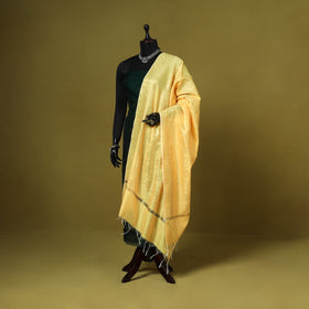 Yellow - zari work banarasi silk dupatta 17 - handcrafted