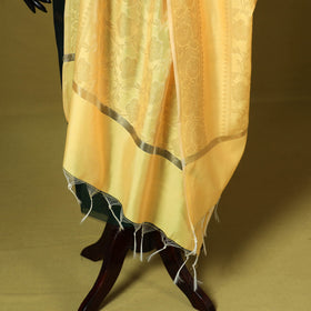 Yellow - zari work banarasi silk dupatta 17 - handcrafted