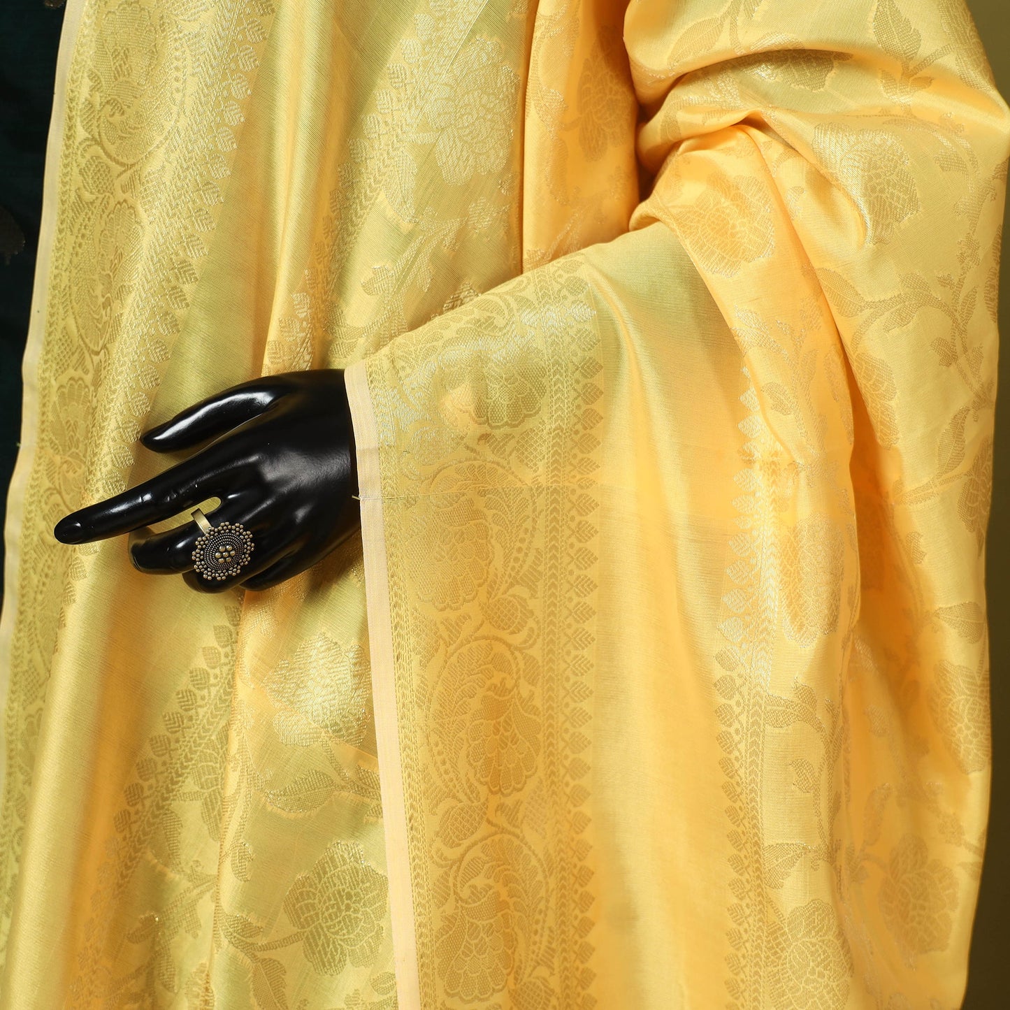 Yellow - zari work banarasi silk dupatta 17 - handcrafted