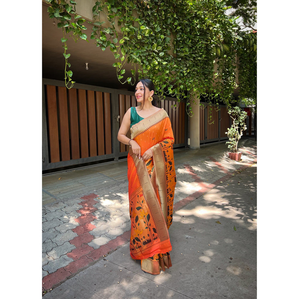 Orange - Titli Yellow Banarasi Silk Handwork Saree