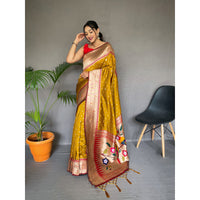 Polka Paithani Yellow Paithani Silk Handwork Saree