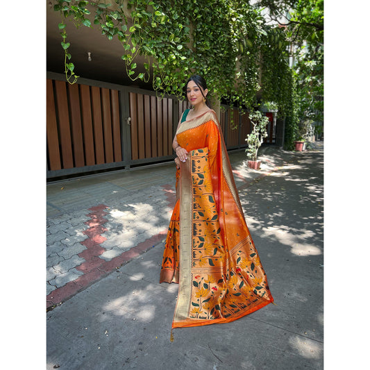 Orange - Titli Yellow Banarasi Silk Handwork Saree