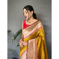 Polka Paithani Yellow Paithani Silk Handwork Saree