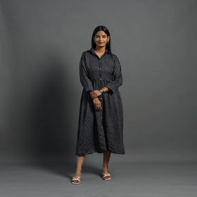 Buy Zahira Black Plain Button Down Woollen Dress Online