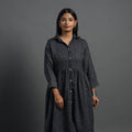 Buy Zahira Black Plain Button Down Woollen Dress Online