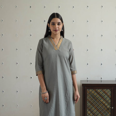Buy Zahira Grey Mangalagiri Cotton Kurta