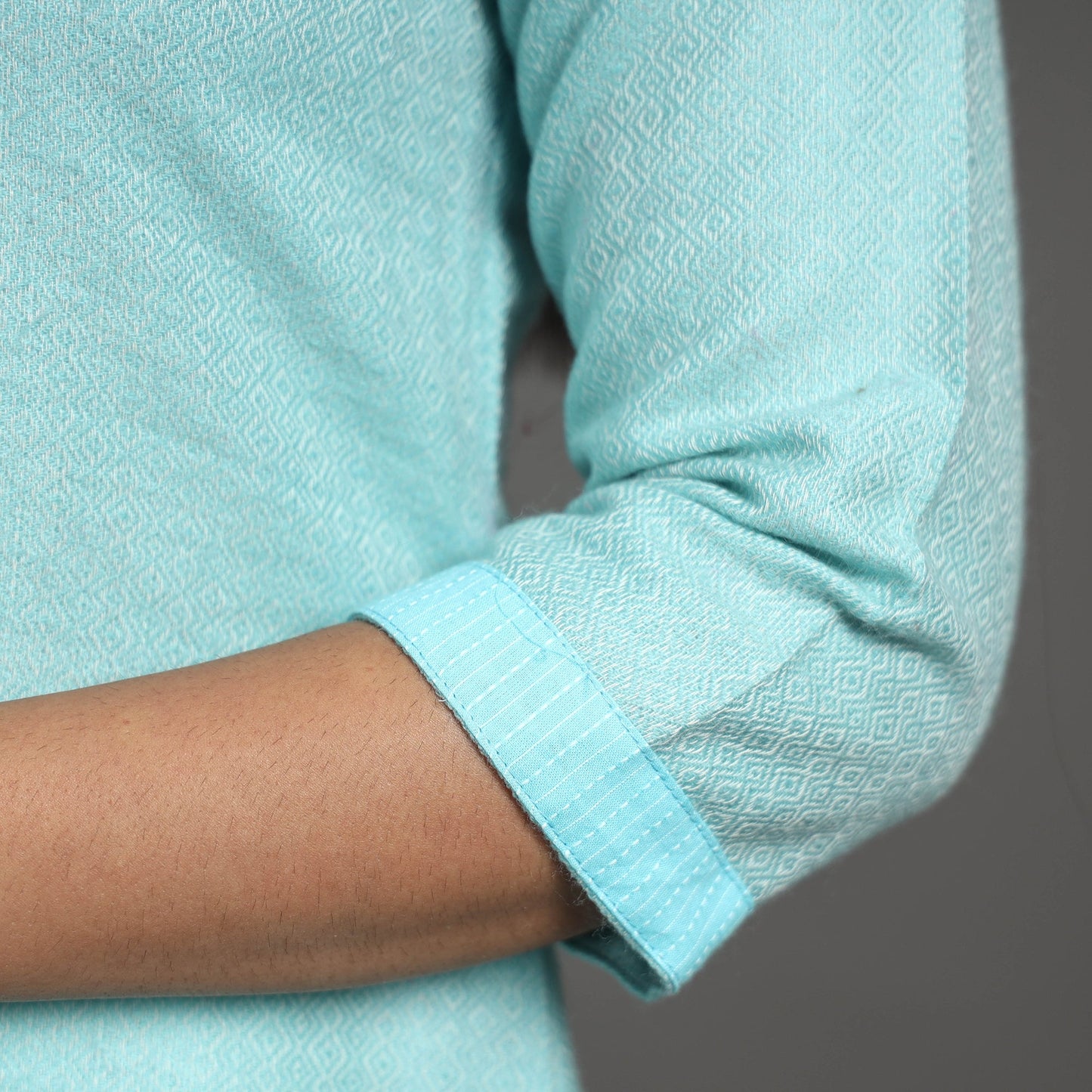 Zahira light blue merino woolen kurta - handcrafted