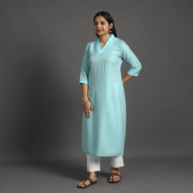 Zahira light blue merino woolen kurta - handcrafted