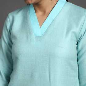 Zahira light blue merino woolen kurta - handcrafted
