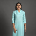 Zahira light blue merino woolen kurta - handcrafted