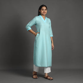 Zahira light blue merino woolen kurta - handcrafted