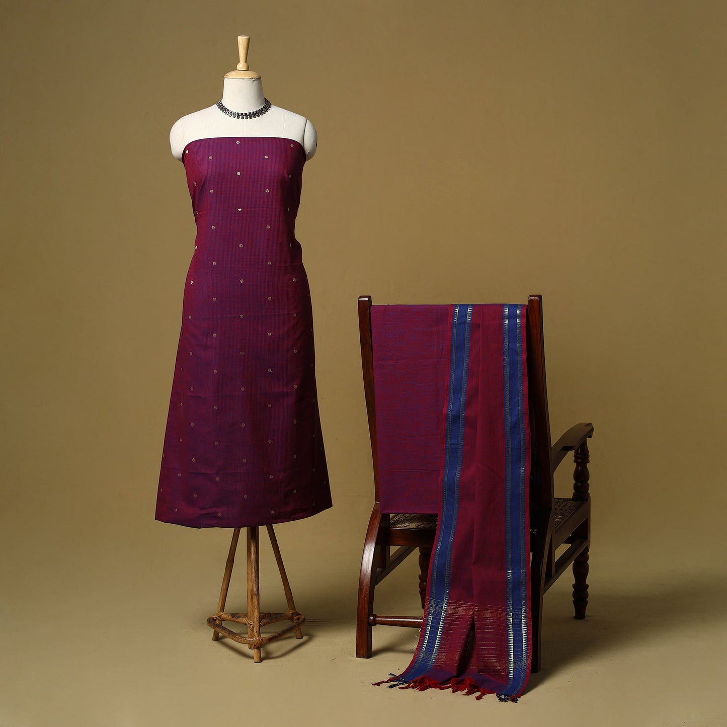 Zari buti jacquard cotton 3pc unstitched dress material 177