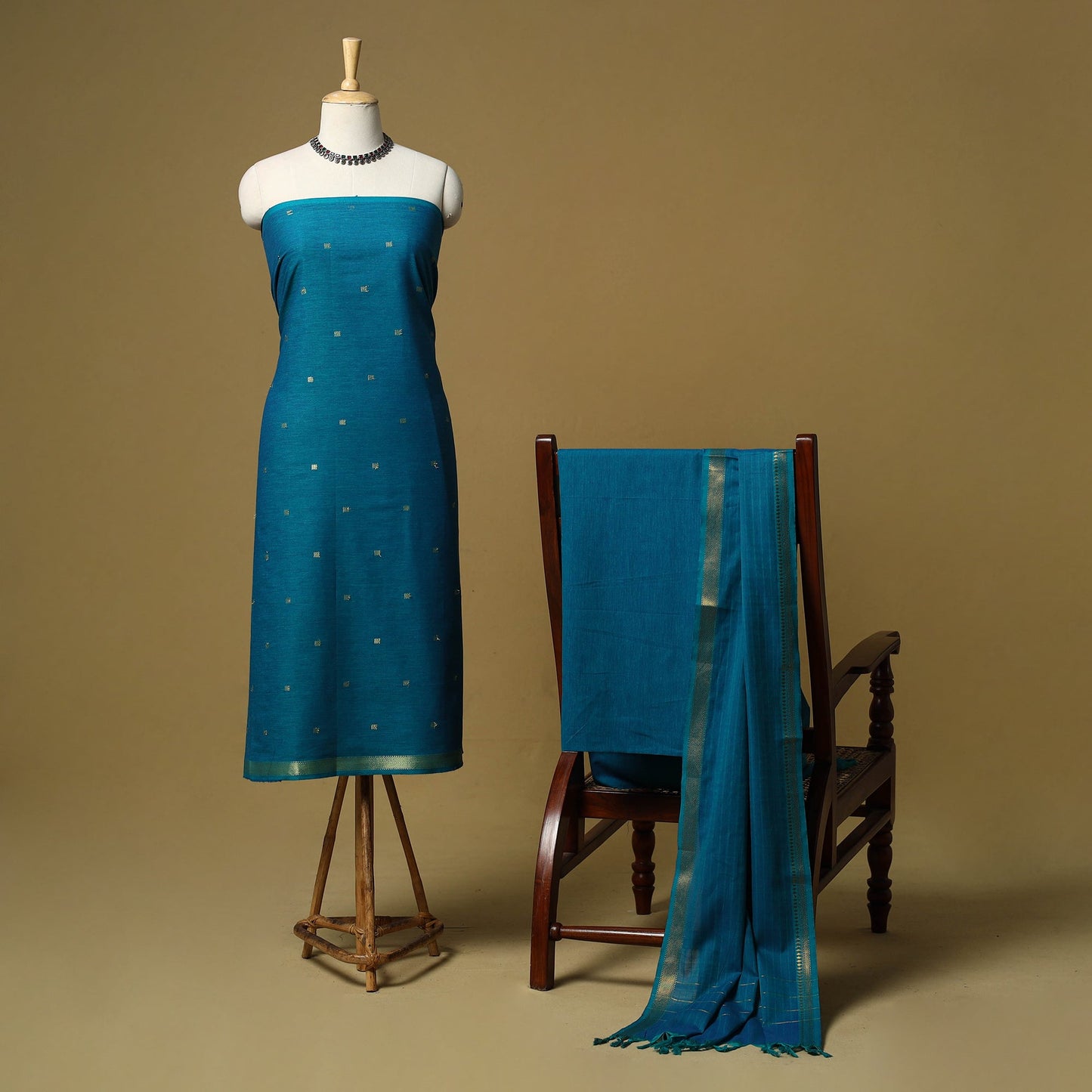 Zari buti jacquard cotton 3pc unstitched dress material 183