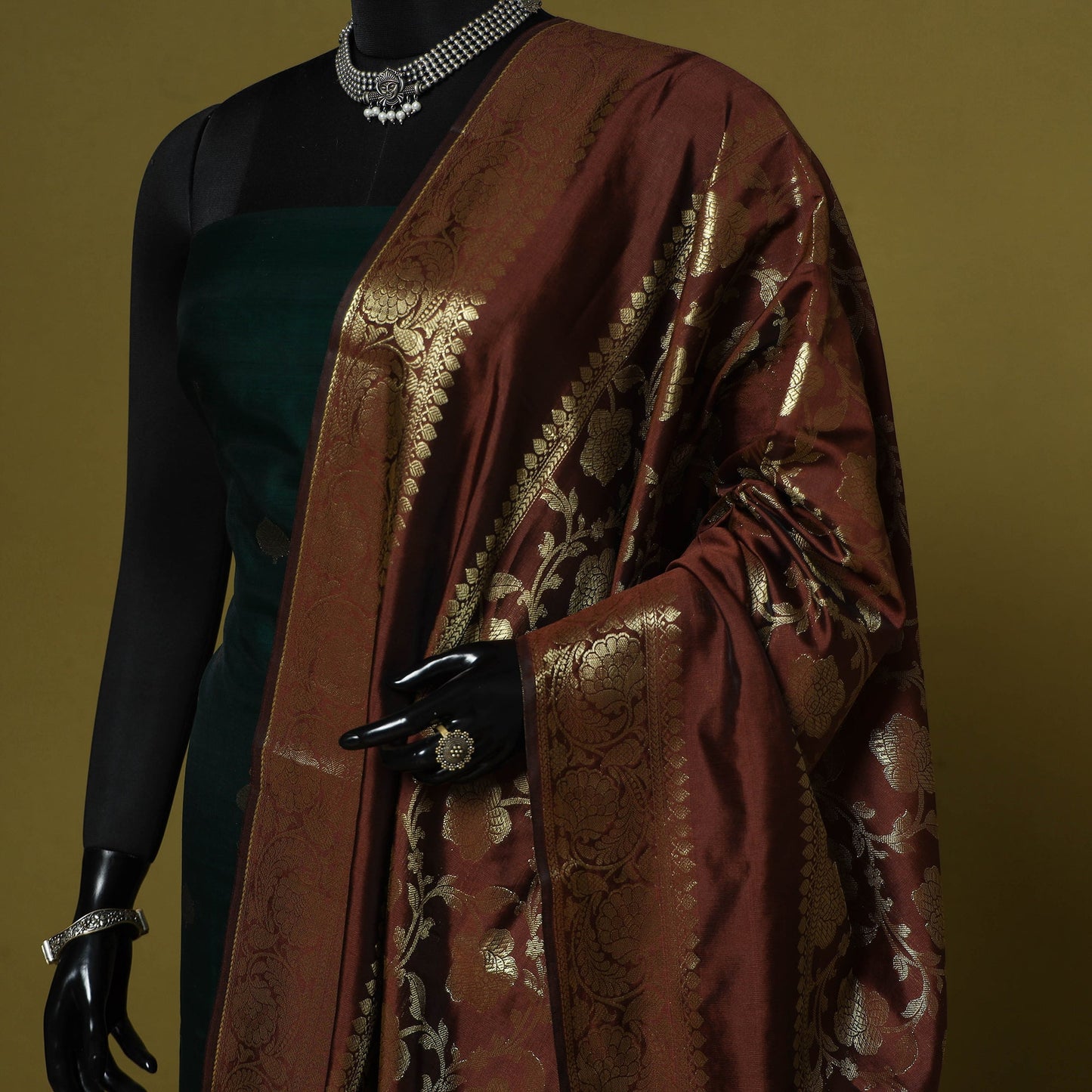 Zari work banarasi silk dupatta 09 - handcrafted