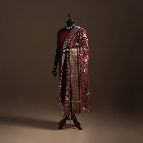 Zari work banarasi silk dupatta 15 - handcrafted