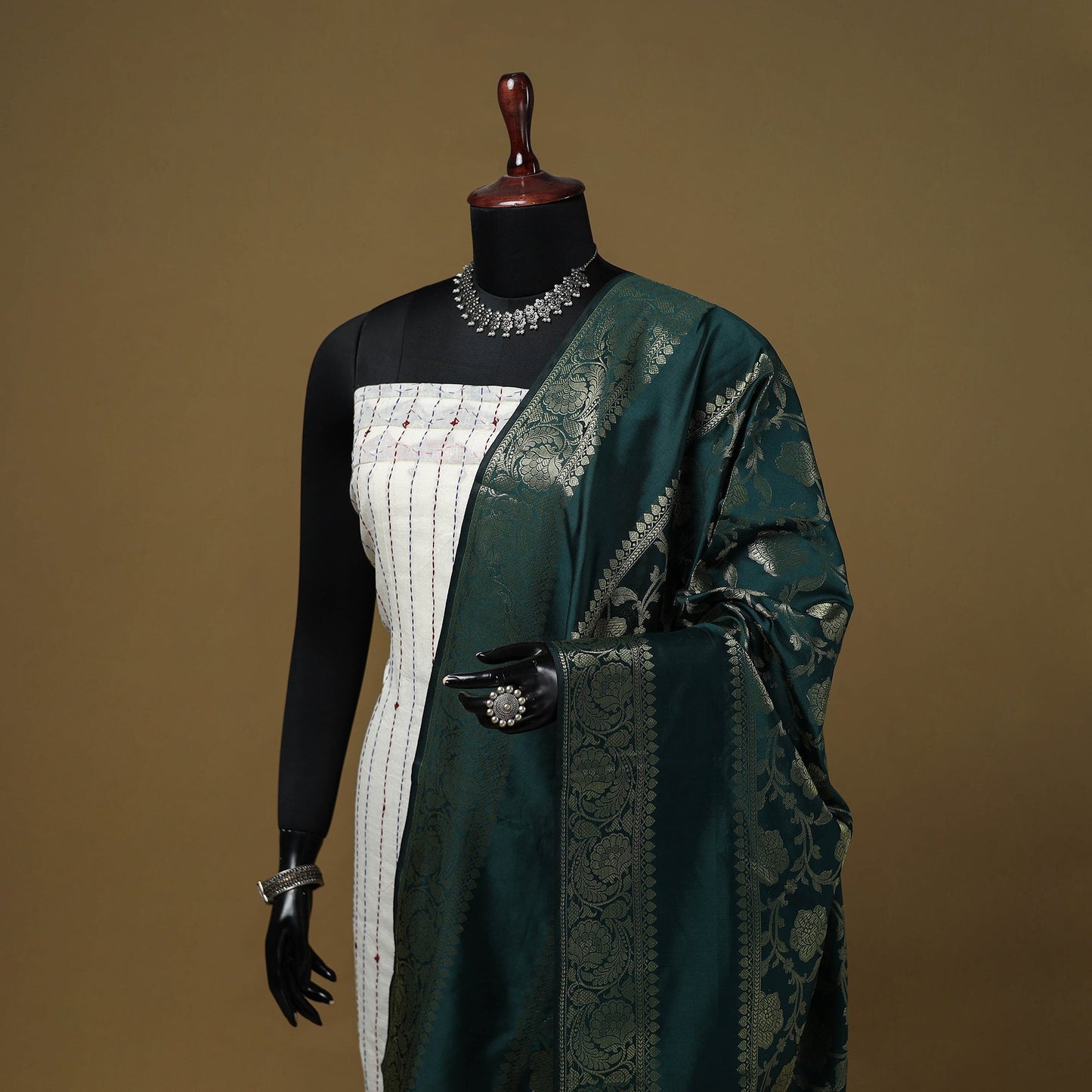 Zari work silk banarasi dupatta 07 - handcrafted