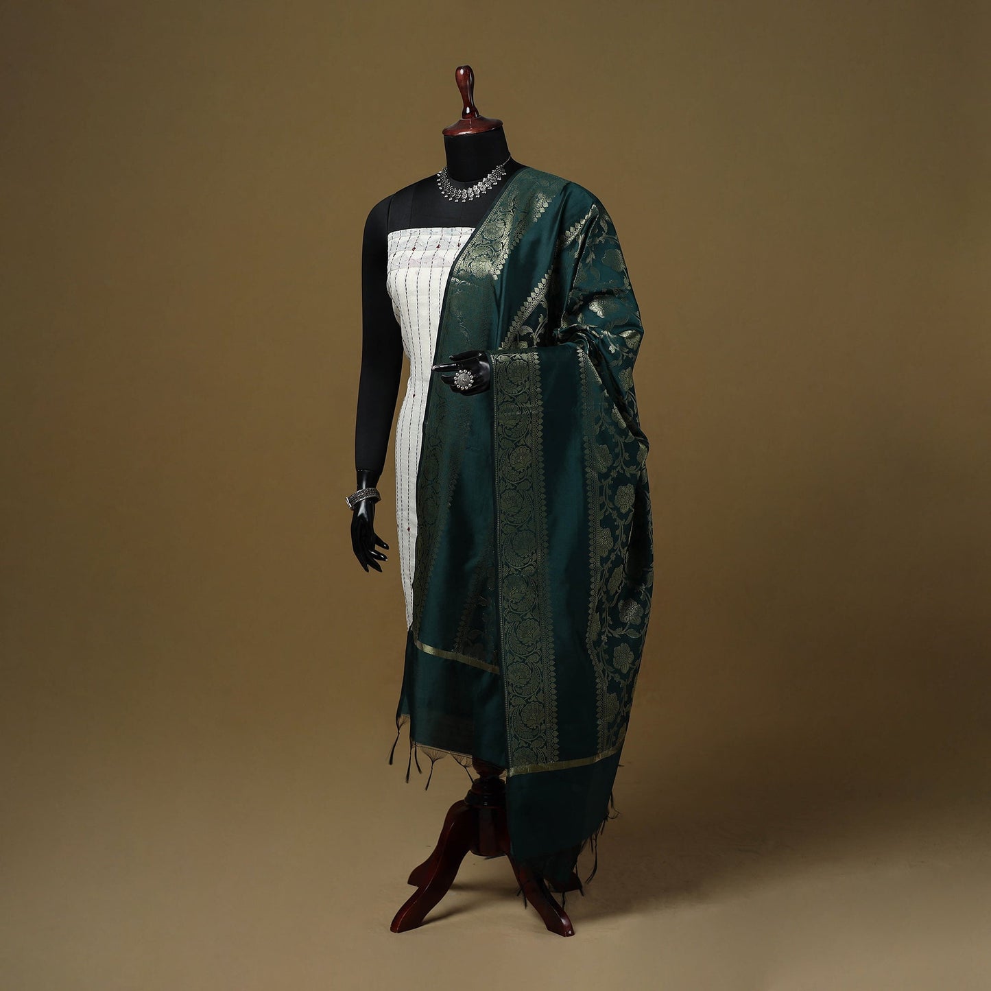 Zari work silk banarasi dupatta 07 - handcrafted