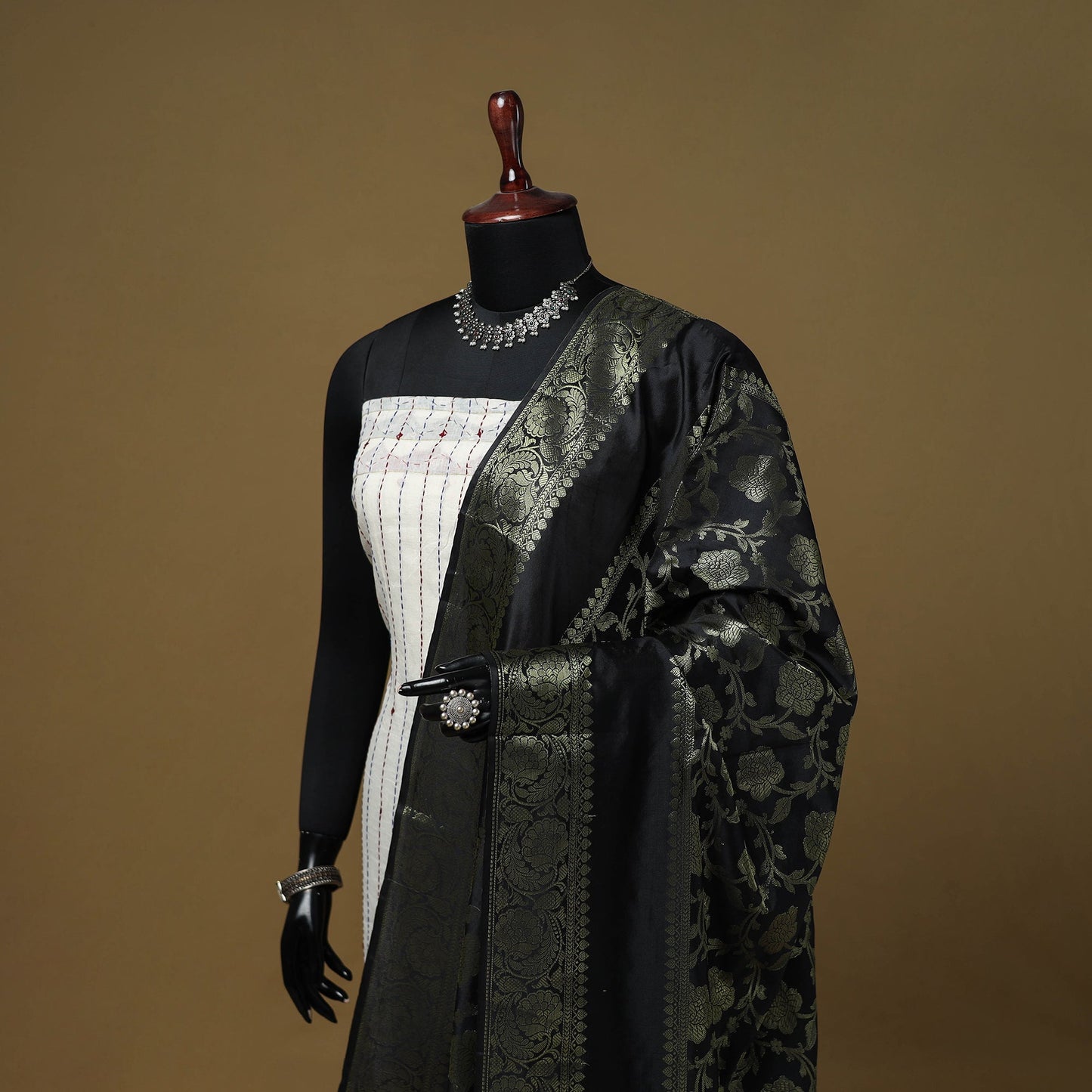Zari work silk banarasi dupatta 08 - handcrafted