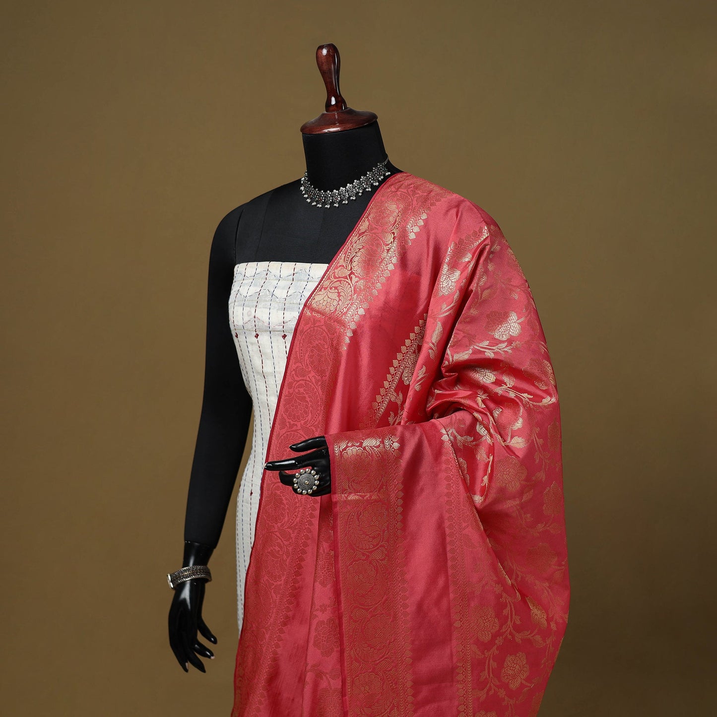 Zari work silk banarasi dupatta 11 - handcrafted
