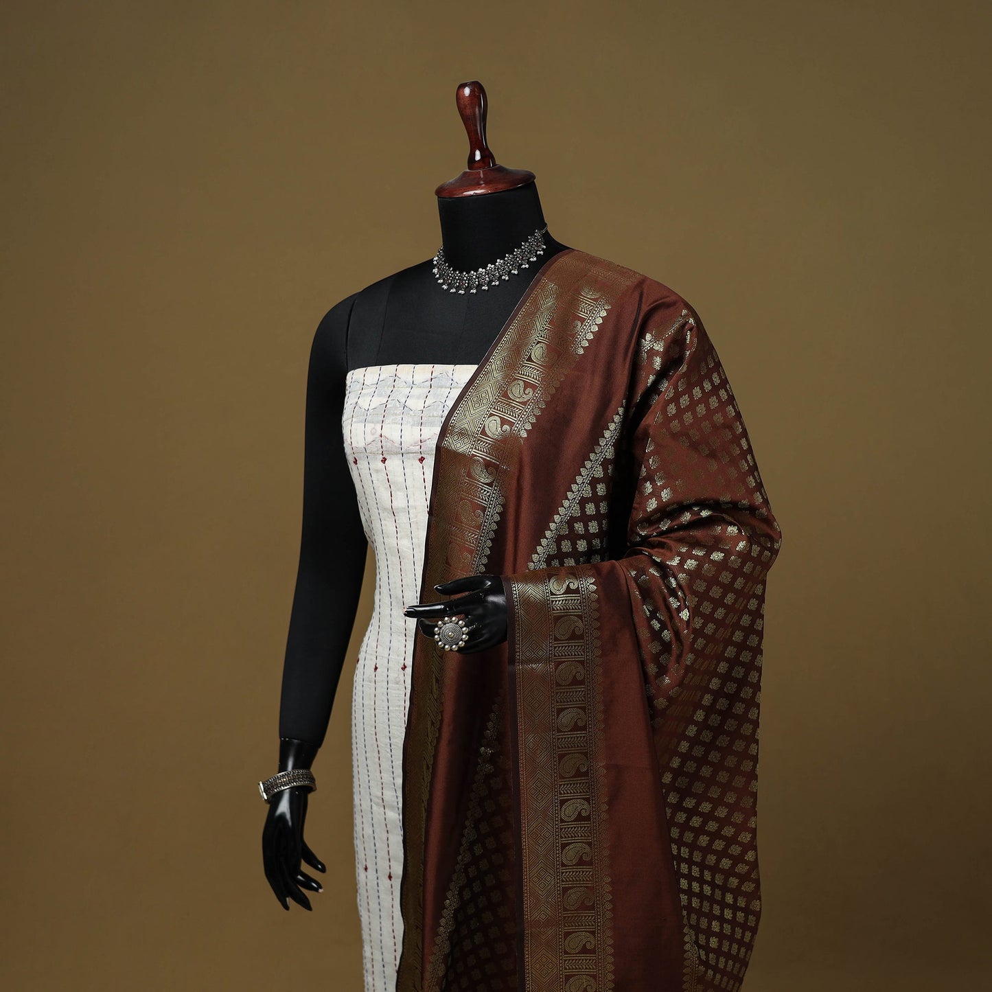 Zari work silk banarasi dupatta 19 - handcrafted