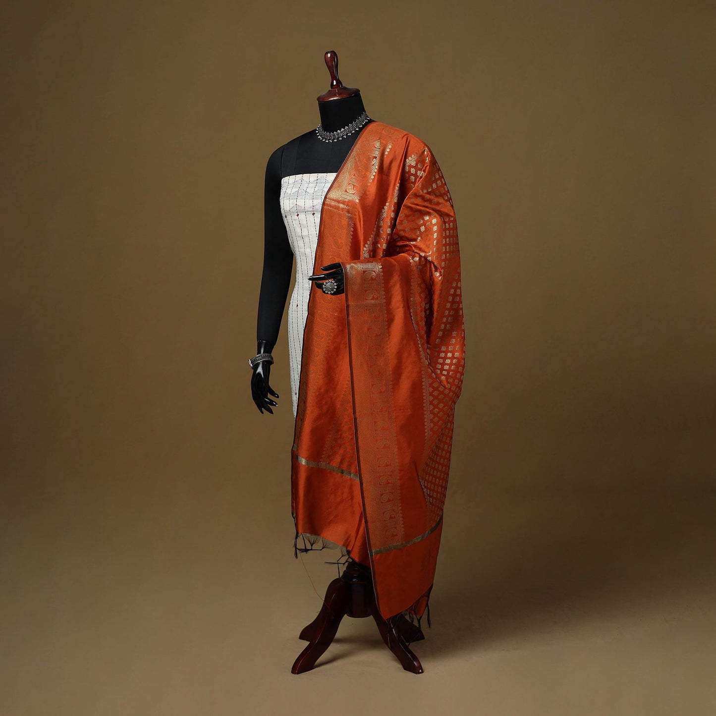 Zari work silk banarasi dupatta 25 - handcrafted