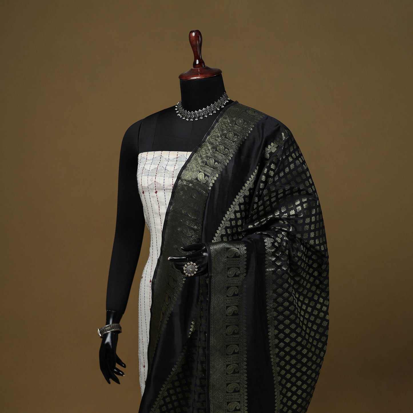 Zari work silk banarasi dupatta 30 - handcrafted