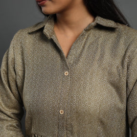 Zeenat brown plain button down woollen dress 09
