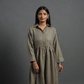 Zeenat brown plain button down woollen dress 09