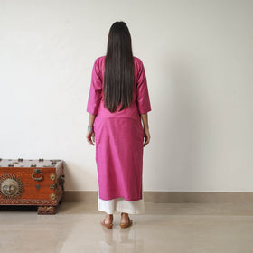  Zeenat Pink Linen Cotton Plain Kurta