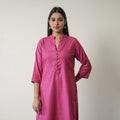  Zeenat Pink Linen Cotton Plain Kurta