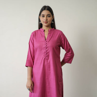  Zeenat Pink Linen Cotton Plain Kurta
