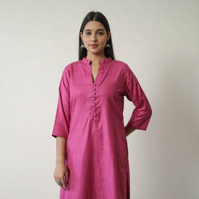  Zeenat Pink Linen Cotton Plain Kurta