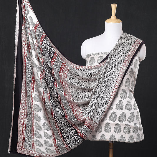 Multicolor - 3pc Bagh Block Printed Modal Silk Suit Material Set