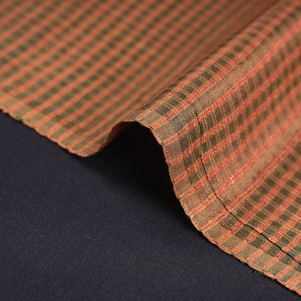 Brown Vidarbha Tussar Silk Checks Handloom Fabric